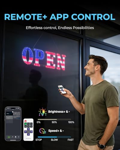 Image of Open Sign for Business, 30 inchx10 inch Jumbo Open Sign with Timer and Remote Control, Dynamic Light Modes Led Signs for Storefront Window Bar Salon Cafes Retail Shops US Flag