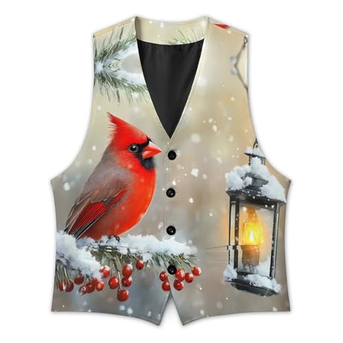 Cardinal Winter Bird Trendy Vest Suit for Men V Neck Formal Dress Waistcoat Vests Business Slim Fit2