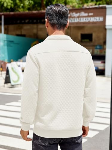 Coofandy Men Casual Outdoors Quarter Zip Active Sweatshirt Long Sleeve Quilted Slim Fit Crewneck Pullover White thumb #2