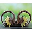 Lotus Flower 2G Hand Carved Gauge Earring Pair - Plugs & Ear Stretching Body Jewelry, Organic Piercing Mother of Pearl and Wood 6mm, 2Ga