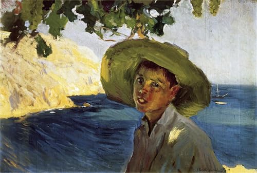 Tableau sur toile Sorolla portrait garçon sombrero déco chambre 60x90