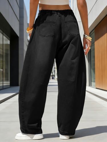 Image of EXLURA Womens Barrel Jeans Wide Leg Y2K Boyfriend Denim Pants Hip Hop Vintage Baggy Jeans Cotton Mid-Low Elastic Waist Pants