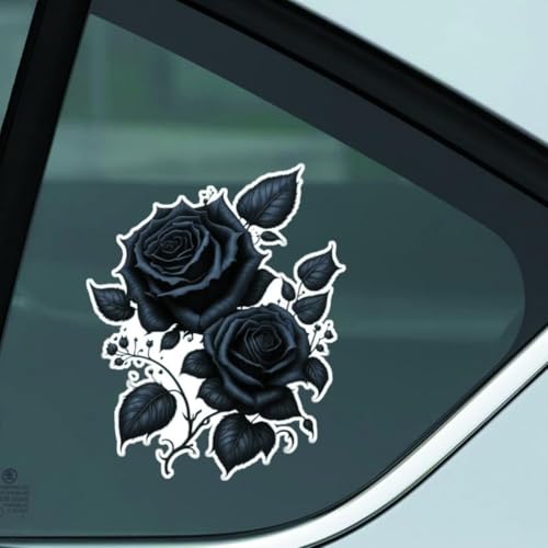 Image of 2pcs Gothic Black Rose Flower Car Decal 4.33 inchx5.51 inch, Waterproof, Aesthetic, Suitable for Car, Laptop, Wall, Window, Travel Extra Durable Vinyl |#DS10