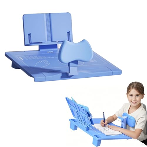 chislim Sitting Posture Corrector for Kids,Student Desktop Writing Board with Book Stand,Height Adjustable,Prevent Myopia,Fits Most Study Tables (Blue)