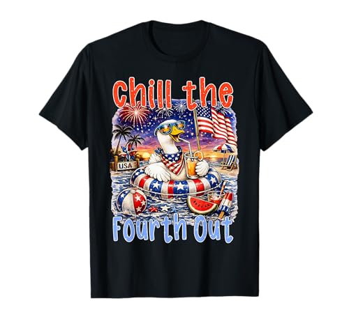 Chill the Fourth Out Duck Summer USA Flag 4th of July T-Shirt