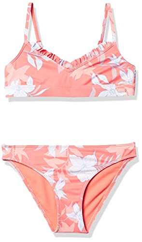Roxy Girls' Bloom Paradise Bralette Swimsuit Set, Shell Pink Sunburst Floral S, 7