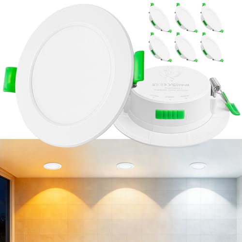 Laiebri 6er Led Einbaustrahler 230V Weiß - Extra Flach IP44 Deckenstrahler - Ø68-75mm Einbau Deckenspots 5W 2700K/4000K/6000K led-einbauleuchten für Badezimmer Wohnzimmer Küche