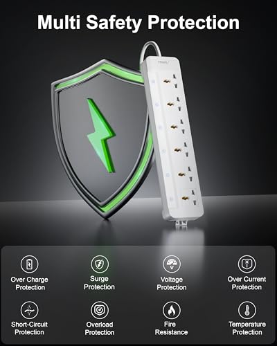 Image of FEDUS Surge Protector, 6 Universal Sockets with Individual Switch, 10 Meter 32 Feet Long Cable, Extension Board Cord, Automatic Overload Protection, Fireproof Power Strip Switch Board, Spike Guard