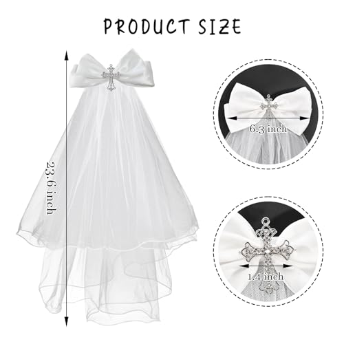 Image of First Communion Veil crystal Cross and Bow Veil for First Communion Dress Up Chapel Baptism