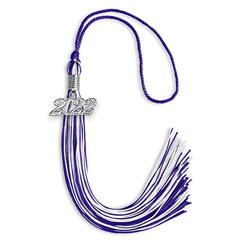 Endea Graduation Mixed Double Color Tassel with Silver Date Drop (Purple/White, 2022)