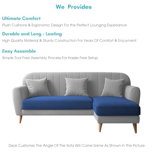 Image of Atticus RHS 4 Seater L Shape Sofa Set for Living Room (Blue Grey Fabric) Premium Fabric Sofa Set