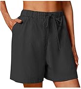 Casual Cotton Linen Shorts for Women Elastic Drawstring Workout Yoga Shorts Loose Soft Summer Bea...