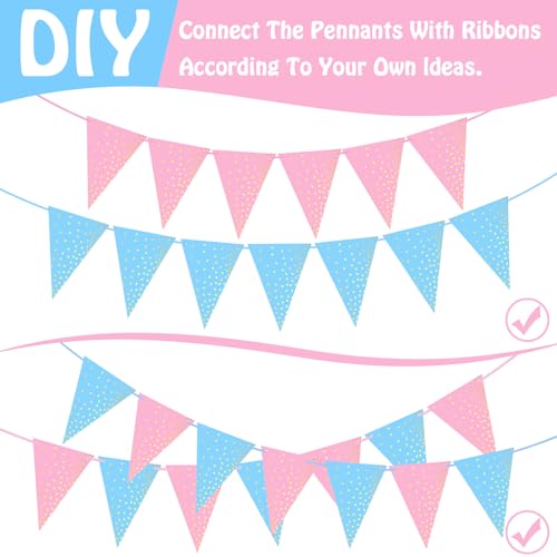 Image of ASTARON 4 Pack Gender Reveal Bunting Blue & Pink Banner for Gender Reveal Party Supplies Baby Shower Decorations Boys Girls Birthday Party Decorations