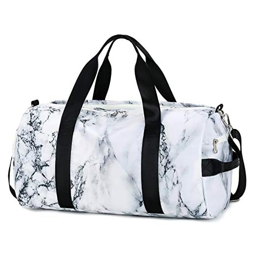 Sport Gym Duffle Travel Bag for Men Women Duffel with Shoe Compartment, Wet Pocket (Marble-White) 19.7"x9.5"x9.9"