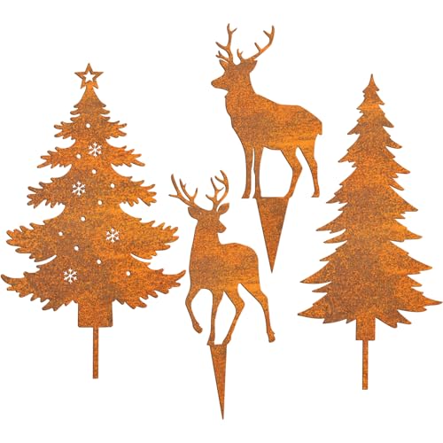 Forbabe 4 Stück Gartenstecker Weihnachten, Tannenbaum Elch...