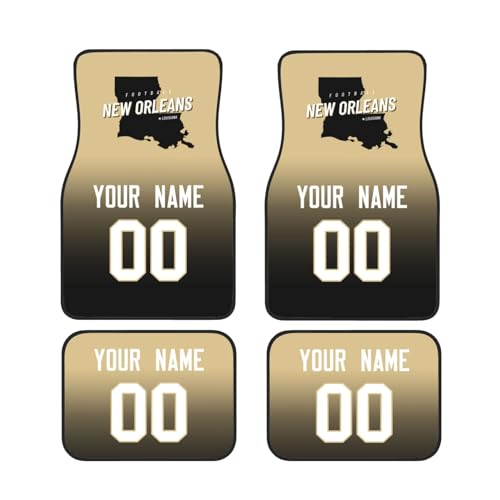 New Orleans Custom Football Car Floor Mats,4 Pieces City Car Mats Personalized Name Number Car Interior Accessoriess Football Fans Gifts Fit for Most Car SUV, Vans,Trucks