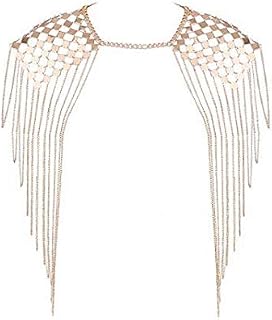 Chrontier Punk Belly Harness Bikini Shoulder Body Link Epaulet Chain Necklace Collar with Dangling Tassel Summer Chain Women