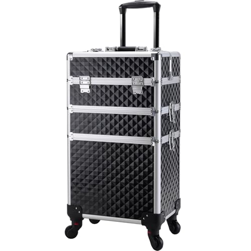 Frenessa 3 In 1 Rolling Makeup Train Case Professional Cosmetic Trolley Large Storage With Keys Swivel Wheels Salon Barber Case Traveling Cart Trunk For Make Up Hairstylists Nail Tech thumb #7