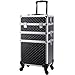 FRENESSA 3 in 1 Rolling Makeup Train Case Professional Cosmetic Trolley Large Storage with Keys Swivel Wheels Salon Barber Case Traveling Cart Trunk for Make Up Hairstylists Nail Tech, Vintage Black