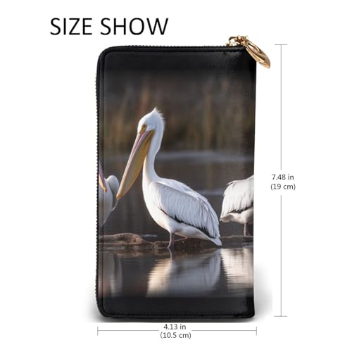 Three Pelicans Wallet for Men Women Long Purse Leather Clutch Large Business Handbag Travel Phone Holder Credit Card Holder Money Case with Zipper Leather Wallets Gift 5