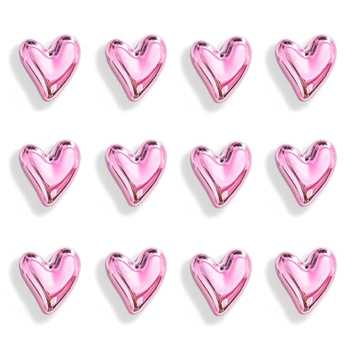 Janvelle 12PCS Refrigerator Magnets Pink Magnets for Fridge 0.83in Small Love Heart Cute Decorative Magnet Set for Home Kitchen Office Whiteboard Decor