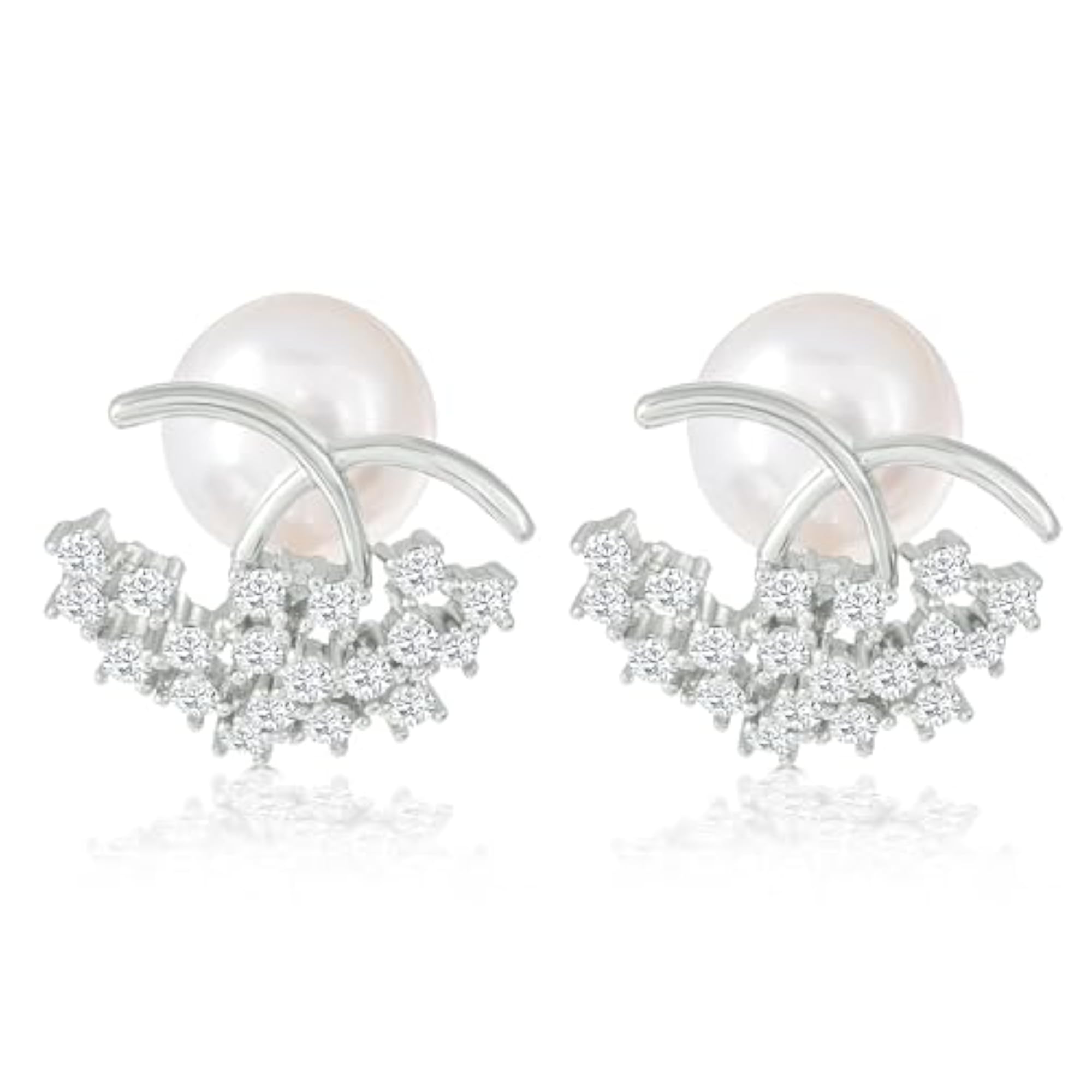 Women's 92.5 Sterling Silver Pearl Earrings with Diamond Accents