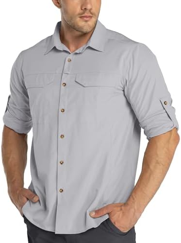 33,000ft Funktionshemd Herren UPF50+ UV-Schutz Langarm Outdoor Safari Hemd | Atmungsaktiv Funktionshemd, Mückenschutz Sommerhemd, Ärmel hochkrempelbar, Mesh-Entlüftung, Wandern Tre