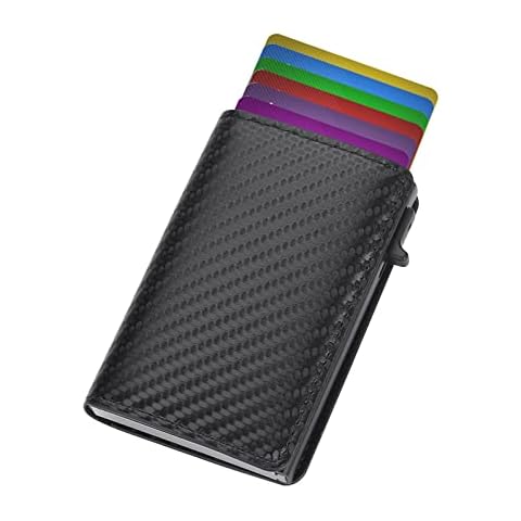 Siwinparts Card Holder Wallet Pop Up Credit Card Holder RFID Blocking Contactless Protector - Metal Leather Credit Card Holder Anti-Theft RFID Wallet Card Case Minimalist Card Holder Wallet for Men Cover