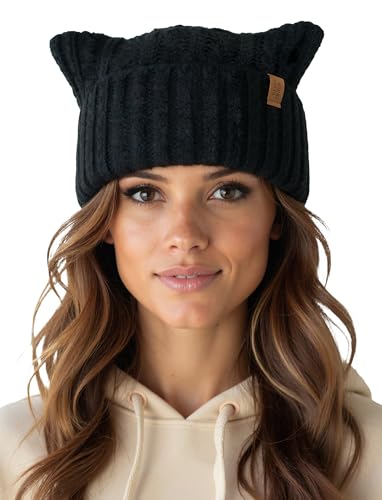 Vivisence Mujer Gorro De Invierno Lana Merino Ajuste Cómodo Y Abrigo Diario, Negro,Talla Única