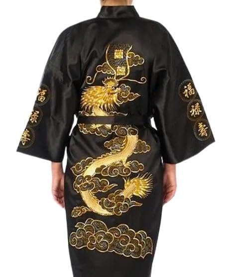 Men's Bathrobe Chinese Men's Satin Silk Robe Embroidered Kimono Bathrobe Dragon Pajamas And Kimono Spa Robe