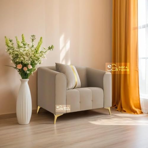 Image of Chesterfield Velvet Upholstery 3-Seater with Armchair and Footrest, Design in 3+1+Footrest Sofa for Living Room, Bedroom, Hallways (Tan Beige)