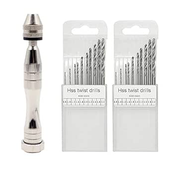 Hand Pin Vise with 20 Pcs Drill Bits, FineGood Precision Hand Drill Rotary Tool with Mini Twist Drill Bits Set for Resin Casting Molds, Jewelry Wood Plastic Making