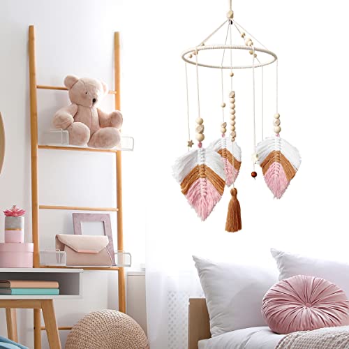 Boho Nursery Mobile,Neutral Baby Crib Mobile,Handmade Baby Mobile,Baby Mobile For Crib,Natural Wooden Bead Tassel Mobile,Nursery Cot Mobile,Baby Room Decoration #TOP3