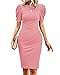 Cicy Bell Women's Puff Sleeve Bodycon Work Dresses Crew Neck Business Casual Office Pencil Dress Pink