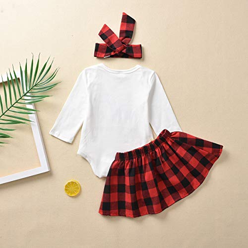 DaMohony 3 Stks Peuter Baby Meisje Xmas Kleding Mijn 1e Kerst Print Romper + Rok + Hoofdband - Afbeelding 3
