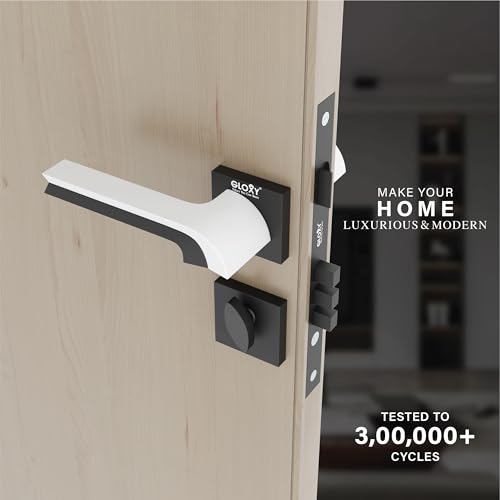 Image of GLOXY Premium Zinc Door Locks for Main Door for Bedroom, Mortise Door Lock Set Handle Set with 3 Brass Key for Home,Office,Hotel | White & Black Finish (2 Years Warranty, Pack of 1)