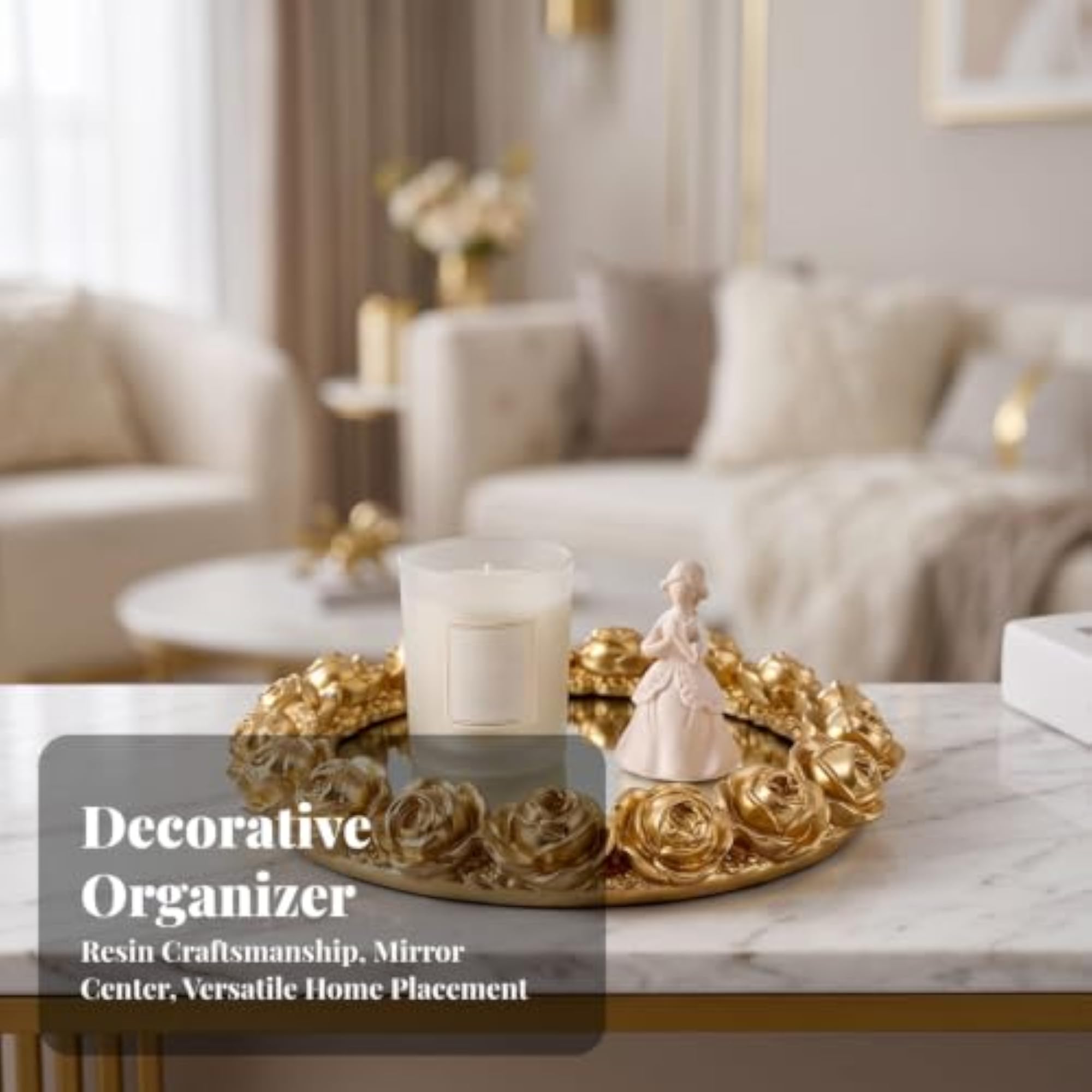 Ornate Mirrored Tray with Rose Border