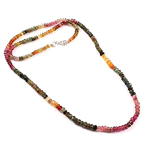AAA Multi Tourmaline Necklace - 3-4mm Natural Watermelon Tourmaline - Faceted Rondelle Bead Necklace - Semi Precious Stones Multi Color Necklace