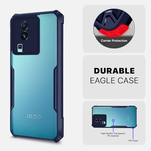Image of Outlouders Back Cover for iQOO Neo 7 / Neo 7 Pro 5G | Ultra Hybrid Transparent | Full Camera Protection | Raised Edge | Crystal Clear Bumper Case (Blue)