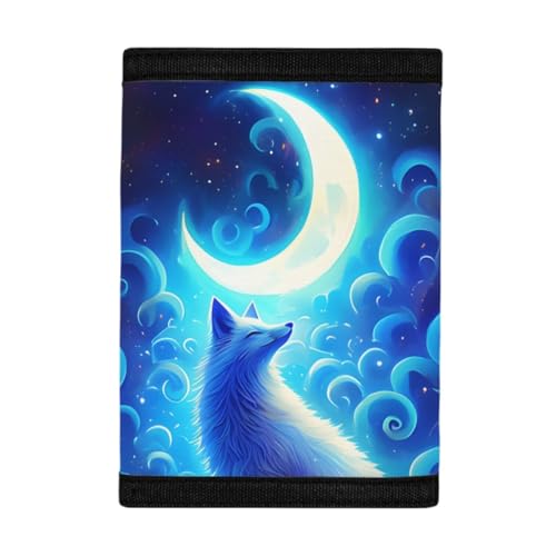 Kids Stylish Prints Trifold Wallet Teens Boys Girls Coin Case Lightweight Card Holder Moneybag Organizer,Cloud Moon and Fox