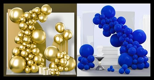 PartyWoo Metallic Gold Balloons 140 pcs and PartyWoo Persian Blue Balloons 140 pcs
