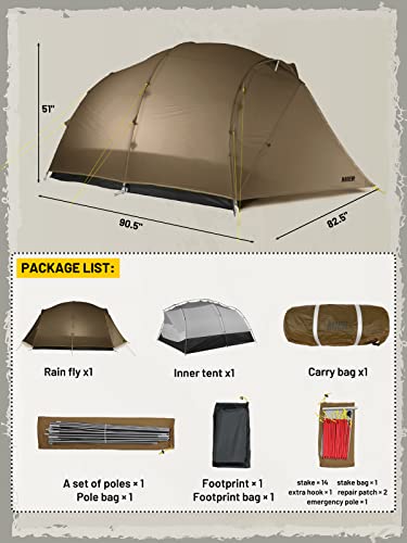 Mier Ultralight Waterproof Backpacking Tent For 4-Person 4 Season, Lightweight Camping Tents Freestanding With Footprint And Aluminum Frame, 2-Door, Easy Setup, Khaki #TOP5
