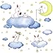 WandSticker4U®- XXL Wandsticker Babyzimmer SWEET DREAMS I Wandbilder: 100x120 cm I Wandtattoo Gute Nacht Kinder-zimmer Mädchen Junge Hase blau Wolken Mond Sterne I Wand Aufkleber Deko GROß