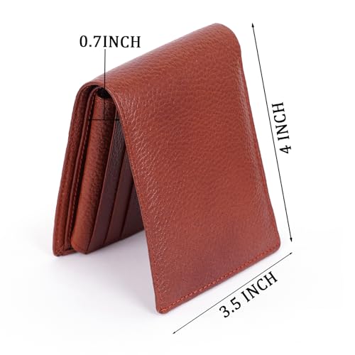Image of 100% Full Grain Nautral Genuine Pure Original Buff Leather Purse Wallet for Man Mens with Coin Pockets Bifold. 6 Card Slots, 2 Currency Slots, 1 ID Window & 2 Hidden Pockets (TAN)