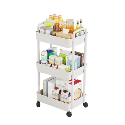 Eidoct Carro de belleza con ruedas, carrito de almacenamiento de 3 niveles con asa, carros de belleza que ahorran espacio, carrito de utilidad, carrito de manualidades con ruedas para el hogar, cocina
