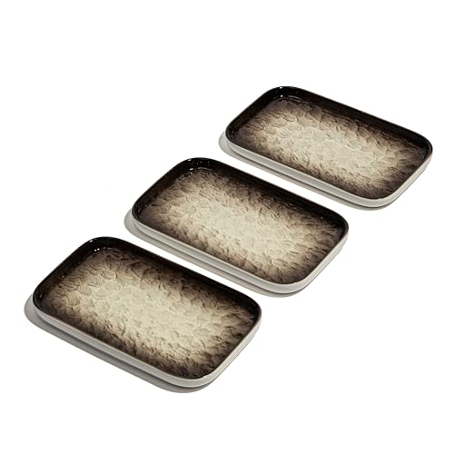 Image of Beyond Homes Ceramic Serving Tray Set of 3 | 8 Inch Rectangular Serving Plates | Premium Ceramic Platters for Sushi Dimsum Momos Snacks Starters & Appetizers | Microwave & Dishwasher Safe, Brown
