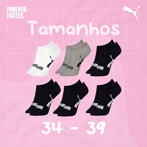 PUMA Kit 6 Pares Meia Invisível Sapatilha Adulto Feminina, 995-999, 34-39