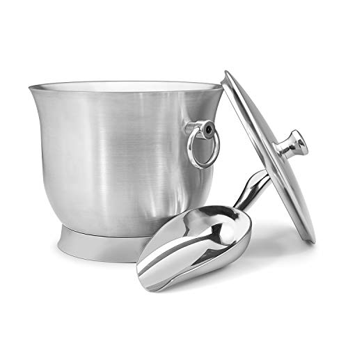 Fortune Candy Seau à Glace Isotherme en Acier Inoxydable à Double paroi avec Pince à Glace, Pelle, Couvercle et Support en Nylon Fait Main 3,3 l (Bleu) Cover