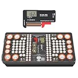 Battery Organizer Storage Case with Tester, Stores & Protects Up to 136 Batteries, Holds AAA AA C D 9V Button Cell with Clear Locking Lid for Home & Garage (Holds 136 Batteries)
