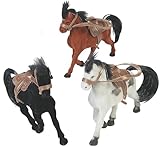HAPPY DEALS ~ Flocked Horse with Saddle | 3 Pc Set | 4 Inch Kids Toys Doll Play